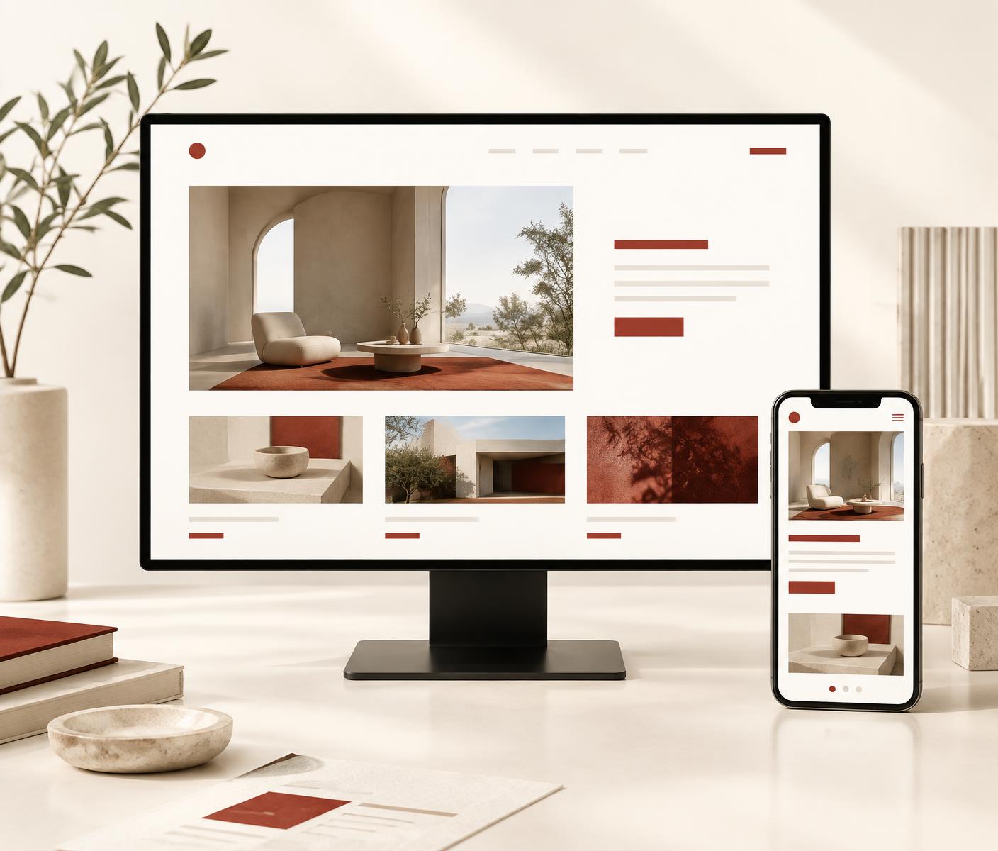 Imagen conceptual de un sitio web en ordenador y móvil